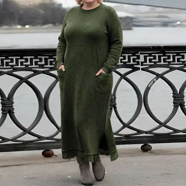 Hazel Strikket Maxi Kjole – Komfortabel Langærmet Oversized Vinterkjole