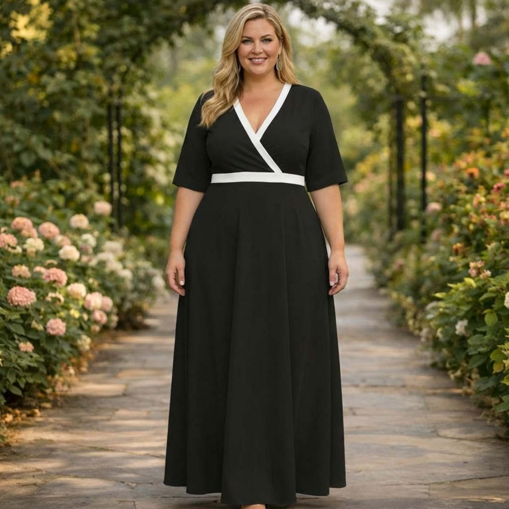 Ondine | Klassisk Kontrast Maxi Kjole