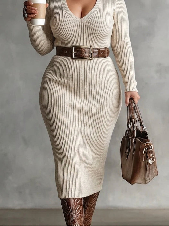 Giselle | Midi Strikkjole med Bælte og Mock Turtleneck