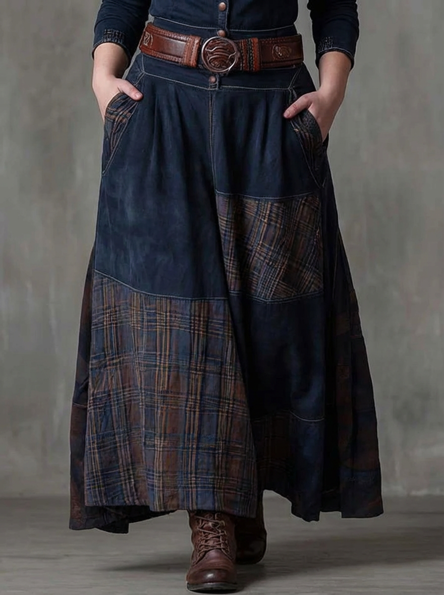 MALI | VINTAGE NAVY CHECK MAXI KJOLE