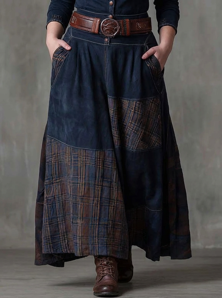 MALI | VINTAGE NAVY CHECK MAXI KJOLE