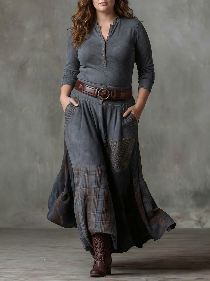 MALI | VINTAGE NAVY CHECK MAXI KJOLE