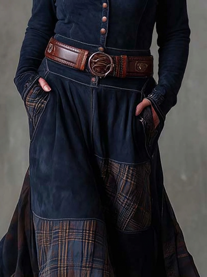 MALI | VINTAGE NAVY CHECK MAXI KJOLE