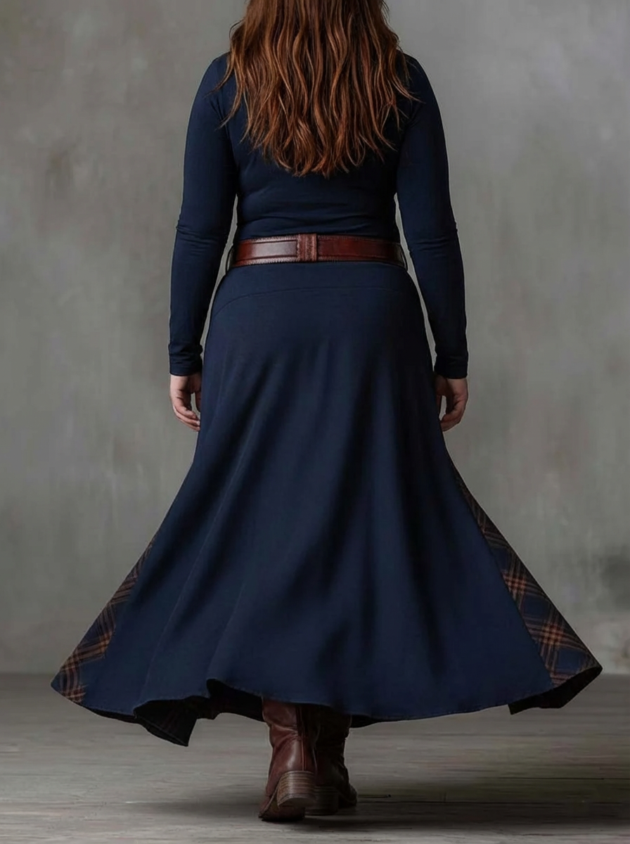 MALI | VINTAGE NAVY CHECK MAXI KJOLE
