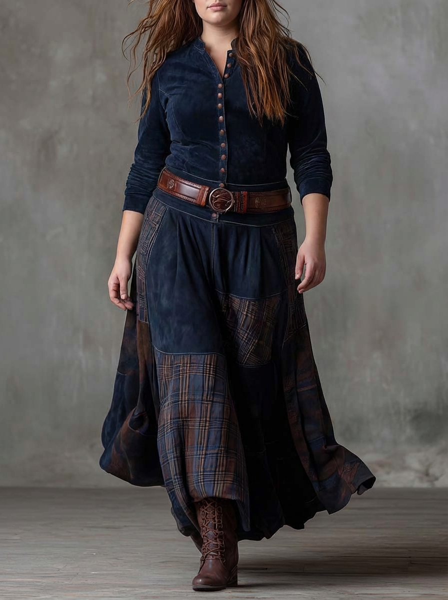 MALI | VINTAGE NAVY CHECK MAXI KJOLE