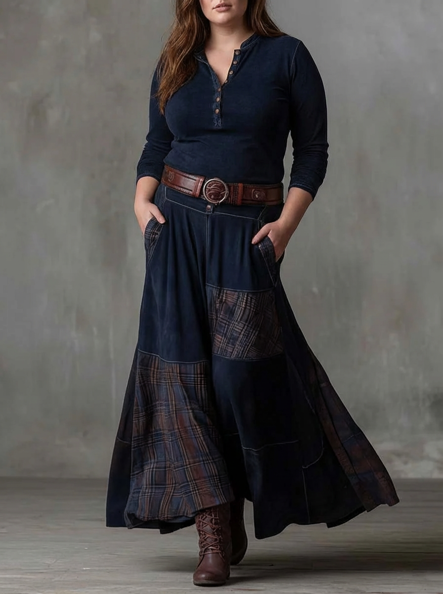 MALI | VINTAGE NAVY CHECK MAXI KJOLE