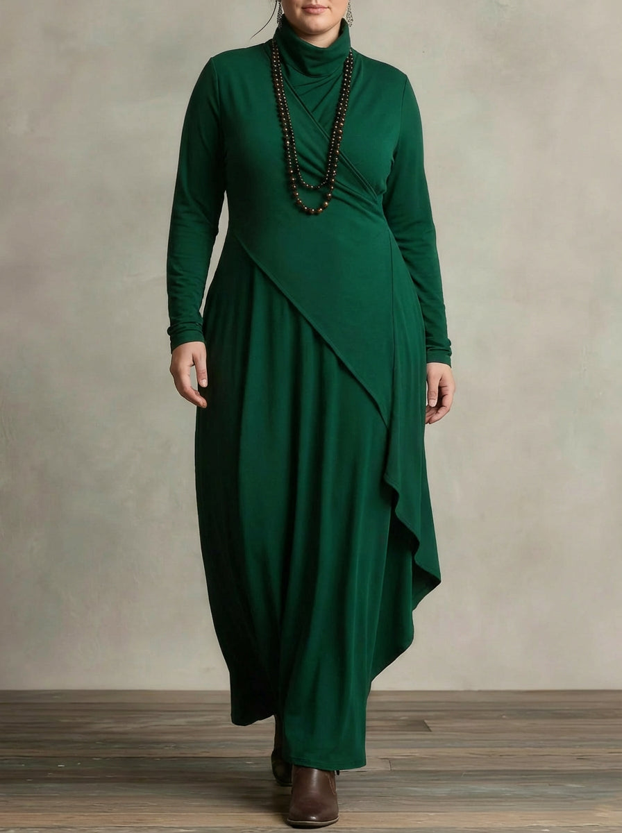 MONROE | PLEATED ASYMMETRIC HIGH COLLAR MAXI DRESS