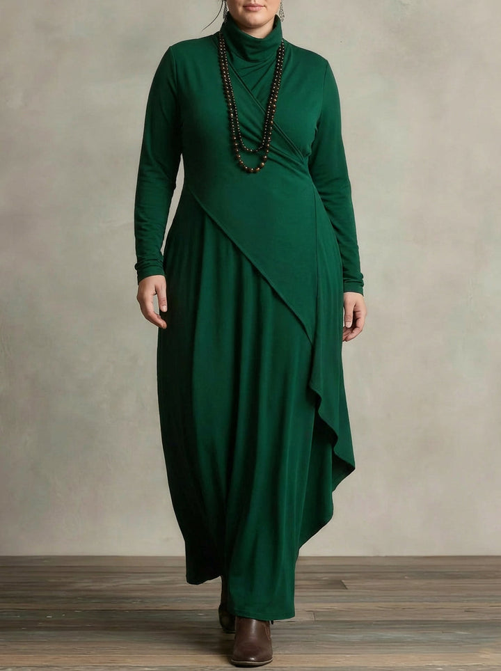 MONROE | PLEATED ASYMMETRIC HIGH COLLAR MAXI DRESS
