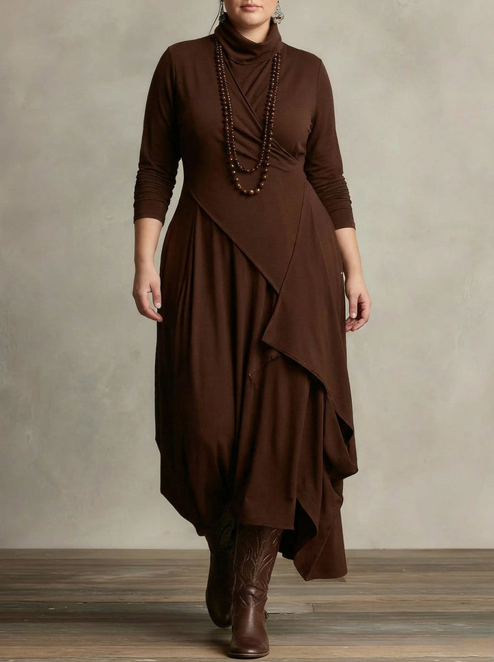 MONROE | PLEATED ASYMMETRIC HIGH COLLAR MAXI DRESS