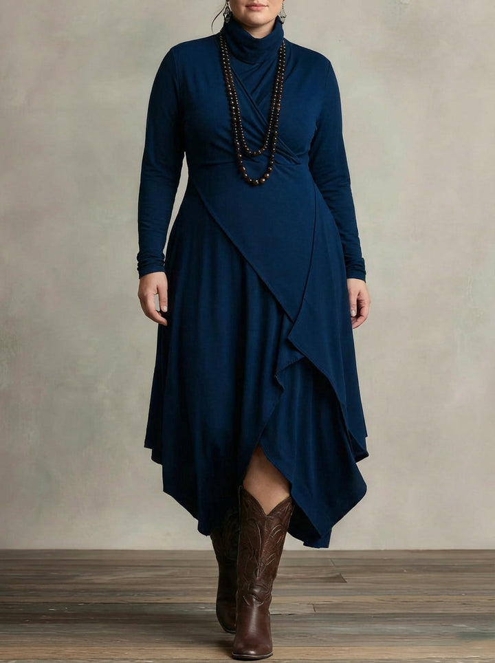 MONROE | PLEATED ASYMMETRIC HIGH COLLAR MAXI DRESS