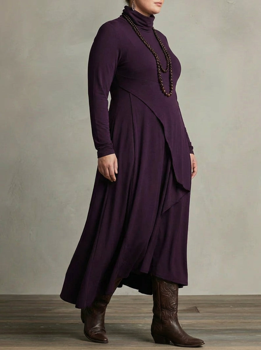 MONROE | PLEATED ASYMMETRIC HIGH COLLAR MAXI DRESS