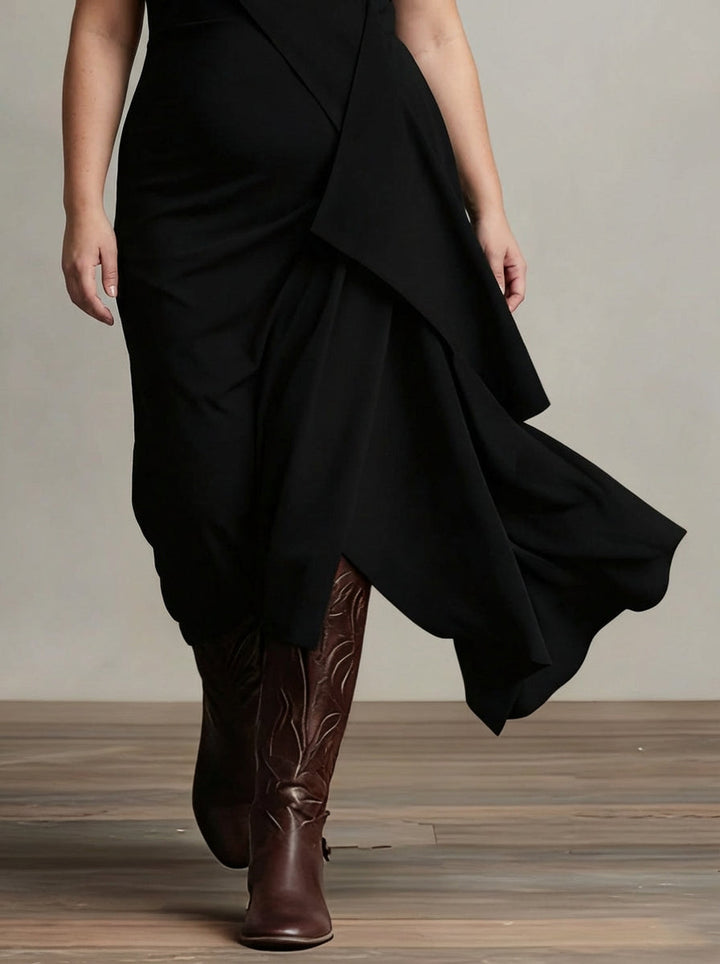 MONROE | PLEATED ASYMMETRIC HIGH COLLAR MAXI DRESS