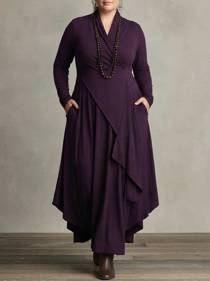 MONROE | PLEATED ASYMMETRIC HIGH COLLAR MAXI DRESS