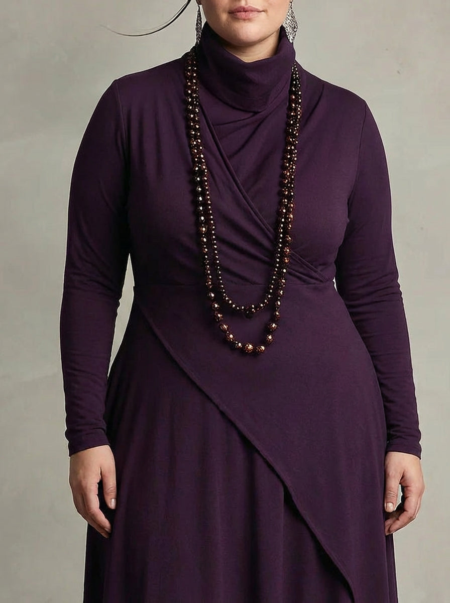 MONROE | PLEATED ASYMMETRIC HIGH COLLAR MAXI DRESS