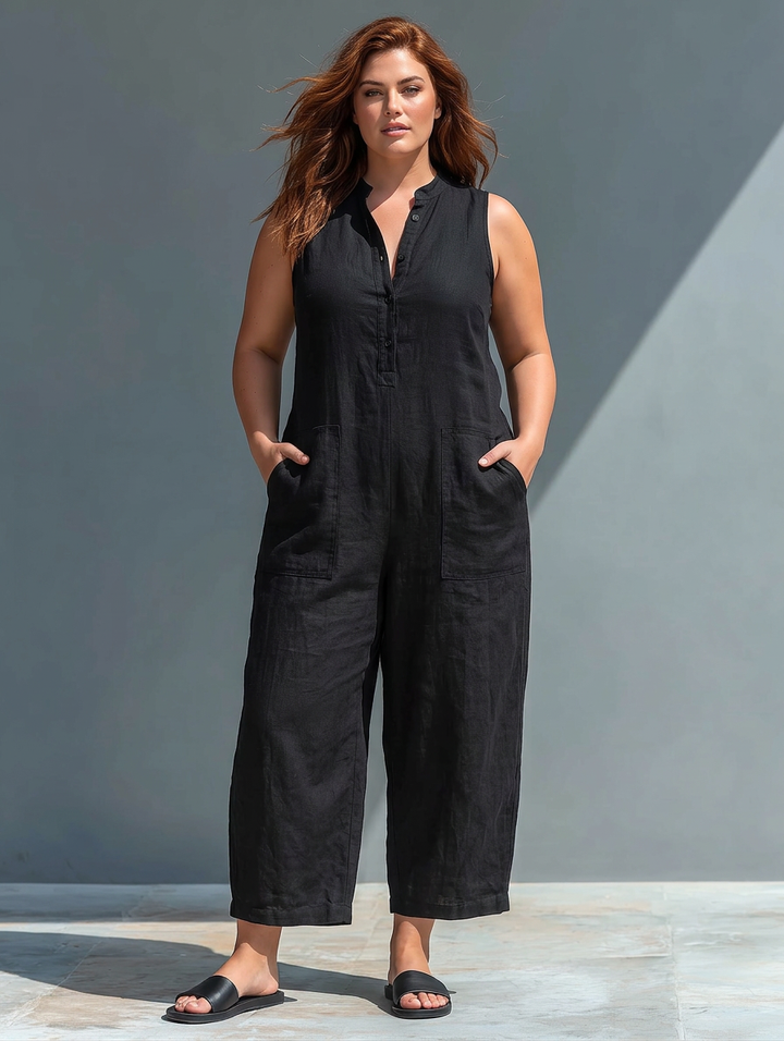 Ærmeløs Minimalistisk Jumpsuit til Kvinder med Høj Krave og Knapper