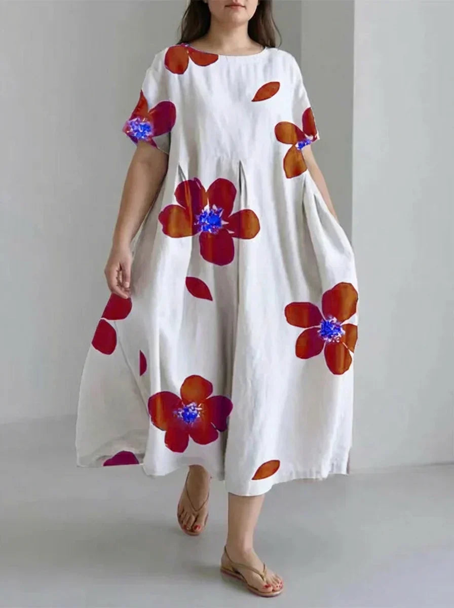 Faye | Forårs- og Sommer Casual Løs Rund Hals Blomster Skirt Kjole