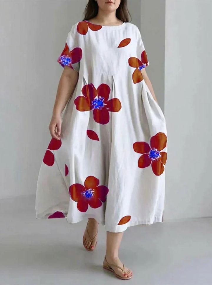 Faye | Forårs- og Sommer Casual Løs Rund Hals Blomster Skirt Kjole