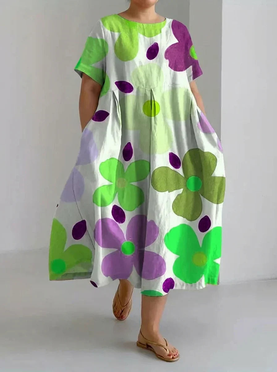 Aveline | Retro Botanisk Blomsterdesign Trykt Casual Løs Kjole
