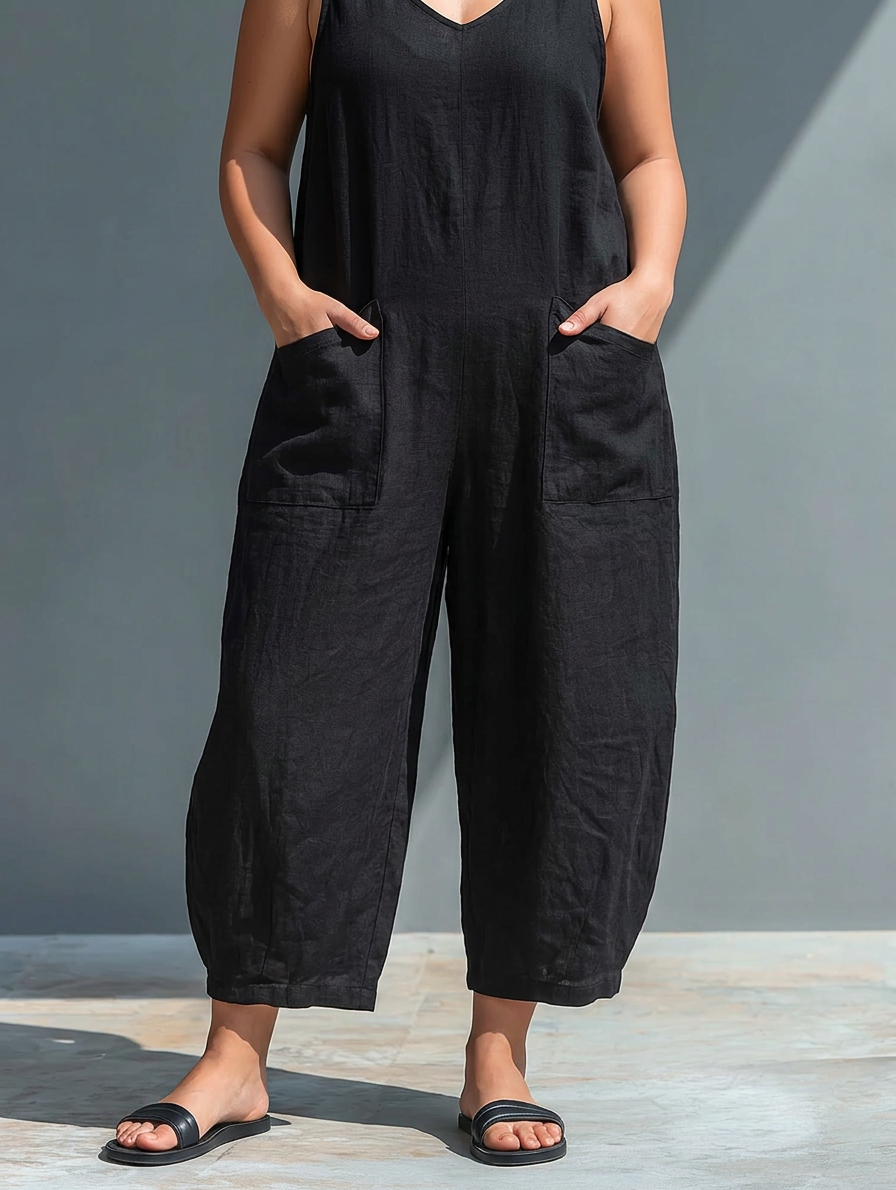 Ærmeløs Minimalistisk Jumpsuit til Kvinder med Høj Krave og Knapper