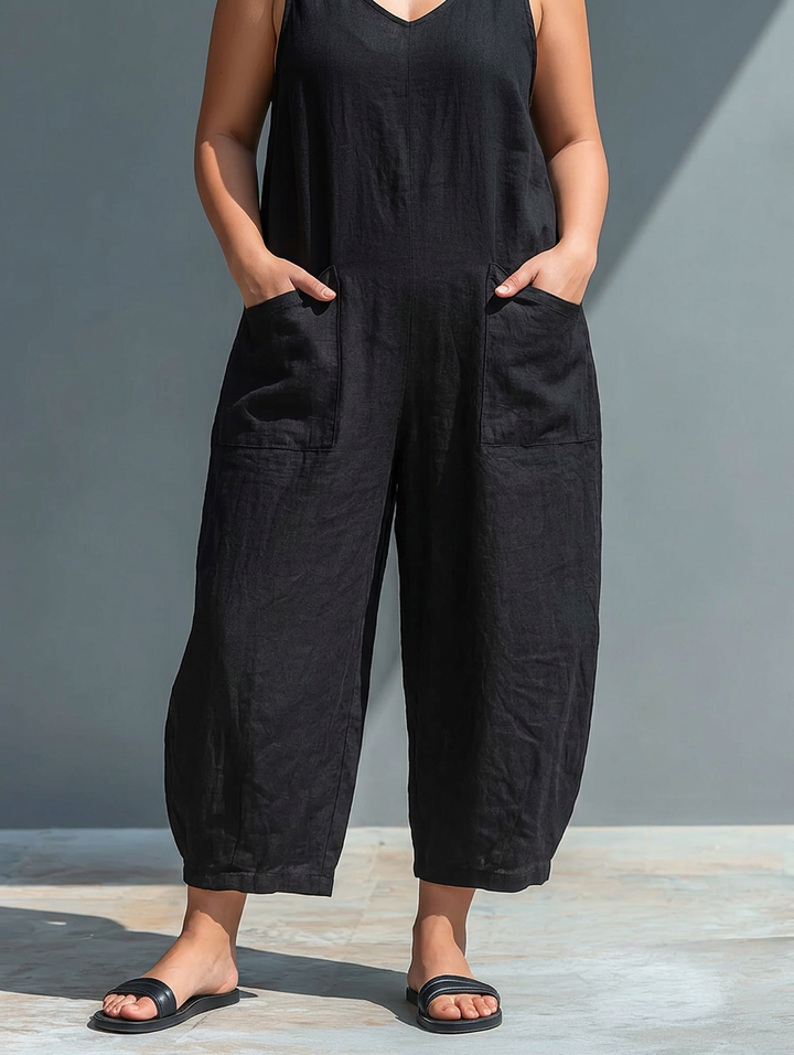 Ærmeløs Minimalistisk Jumpsuit til Kvinder med Høj Krave og Knapper