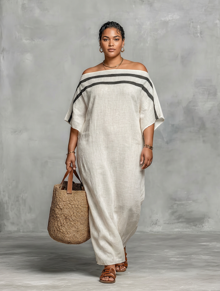 Ffion Maxi Kjole til Kvinder med Off-the-Shoulder Udsnit og Flagermusærmer
