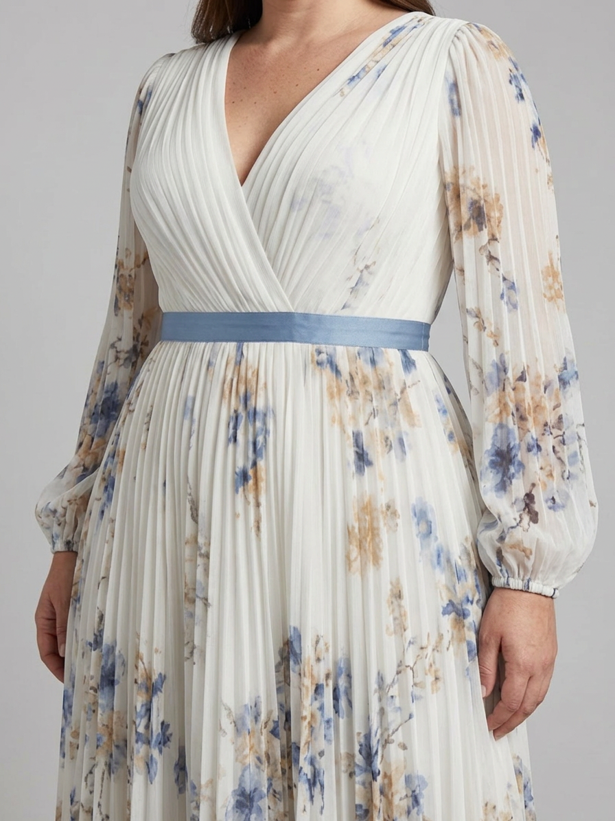 Nadia | Langærmet V-hals Blomster Maxi Kjole