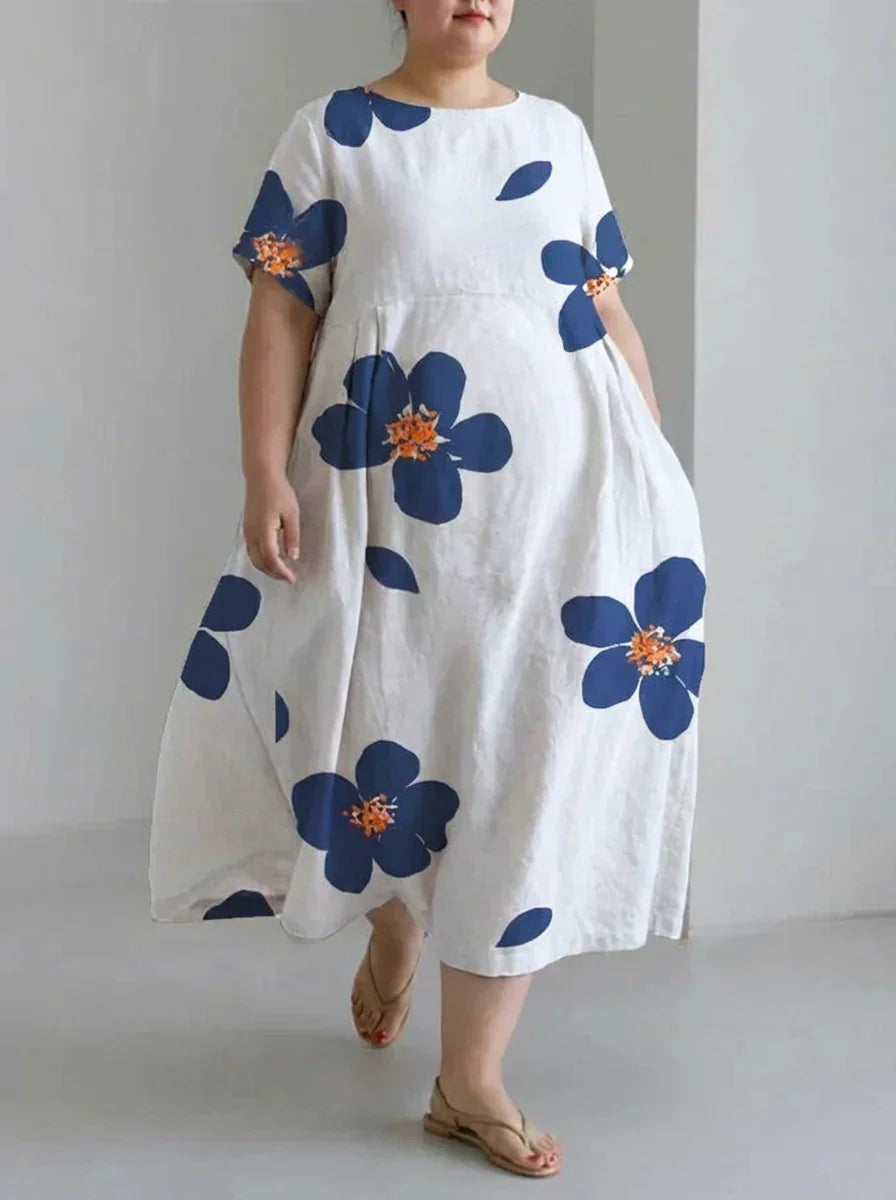 Faye | Forårs- og Sommer Casual Løs Rund Hals Blomster Skirt Kjole