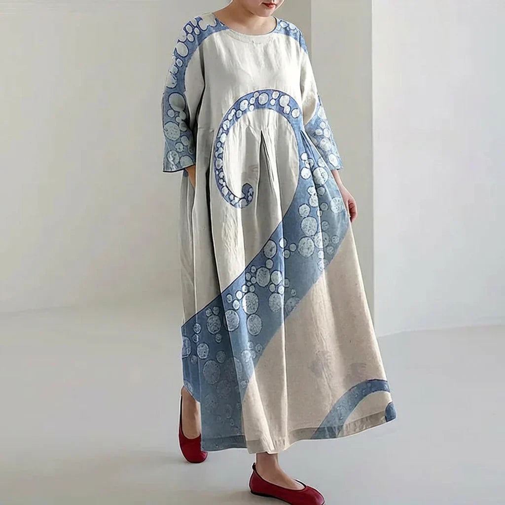 Adair | Blæksprutte Kunst Linned Blandet Casual Maxi Kjole