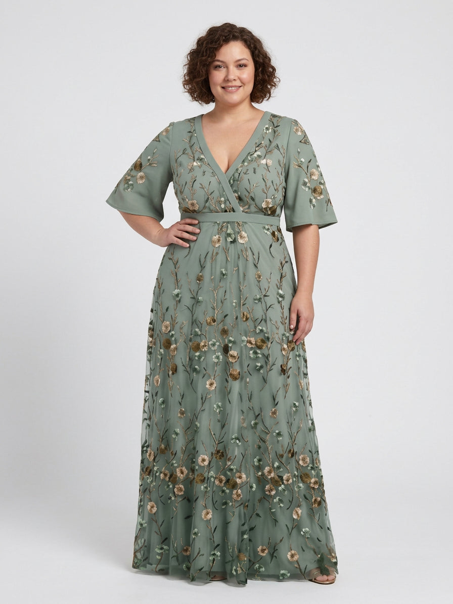 Honora | Floral V Hals Korte Ærmer Maxi Kjole