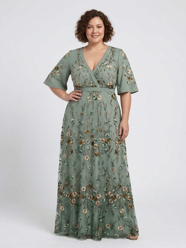 Honora | Floral V Hals Korte Ærmer Maxi Kjole