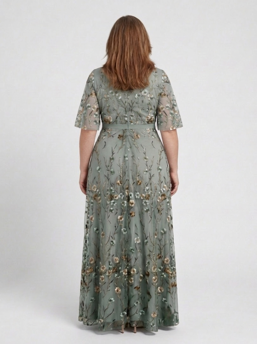 Honora | Floral V Hals Korte Ærmer Maxi Kjole
