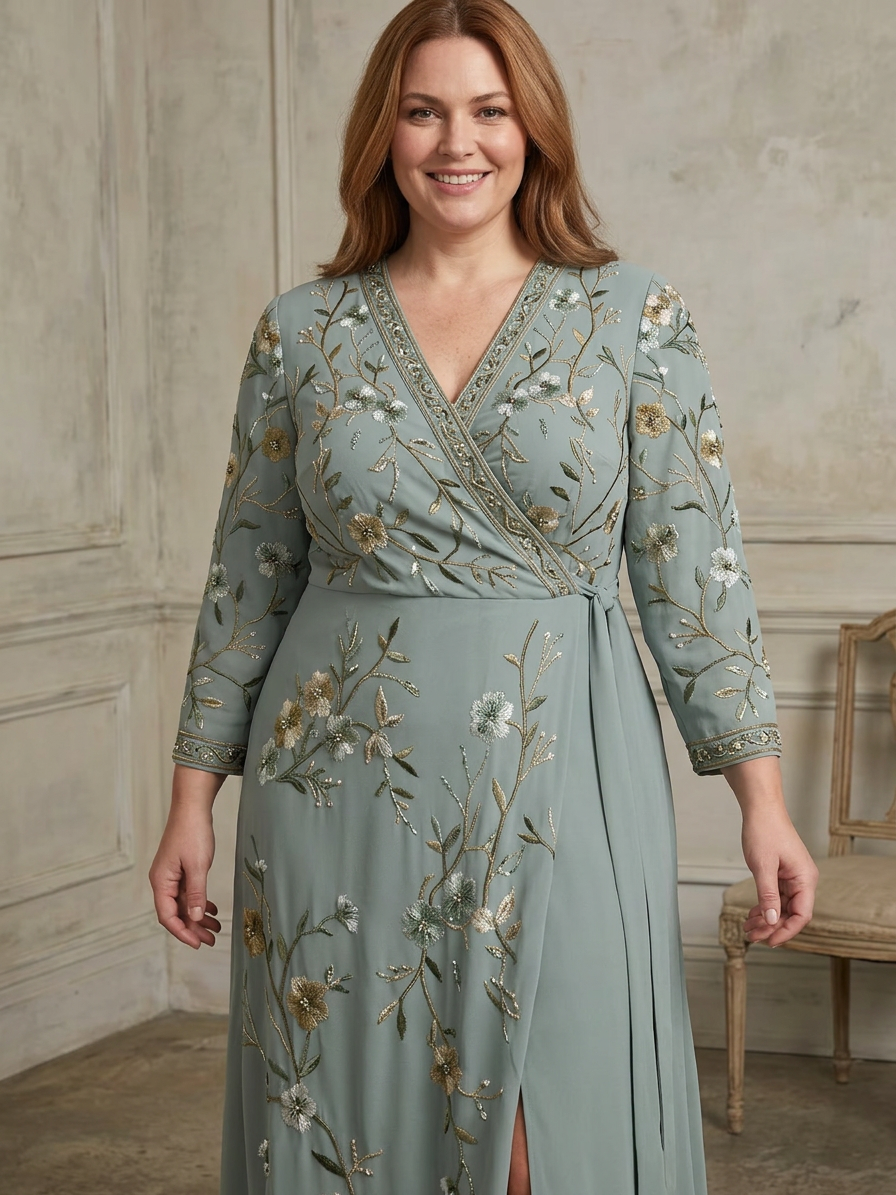 Honora | Floral V Hals Korte Ærmer Maxi Kjole