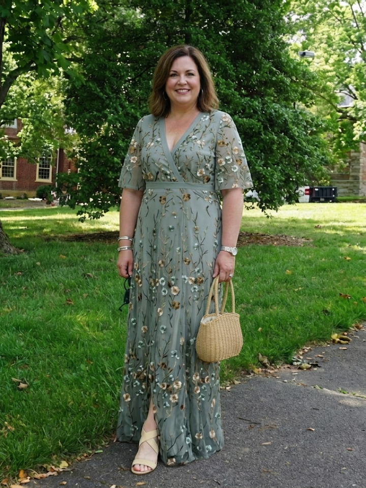 Honora | Floral V Hals Korte Ærmer Maxi Kjole