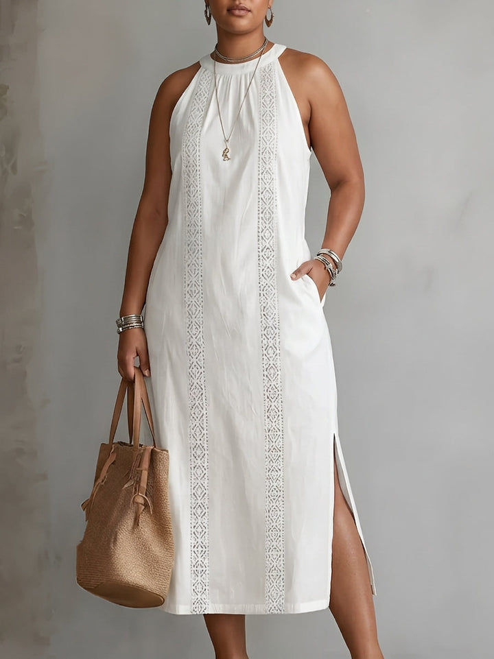 Galina | Linned midi kjole med mandarin krave