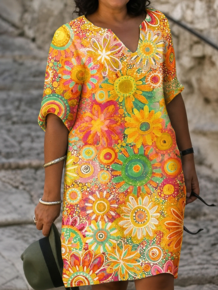 Della | Livlig Blomster Midi Kjole