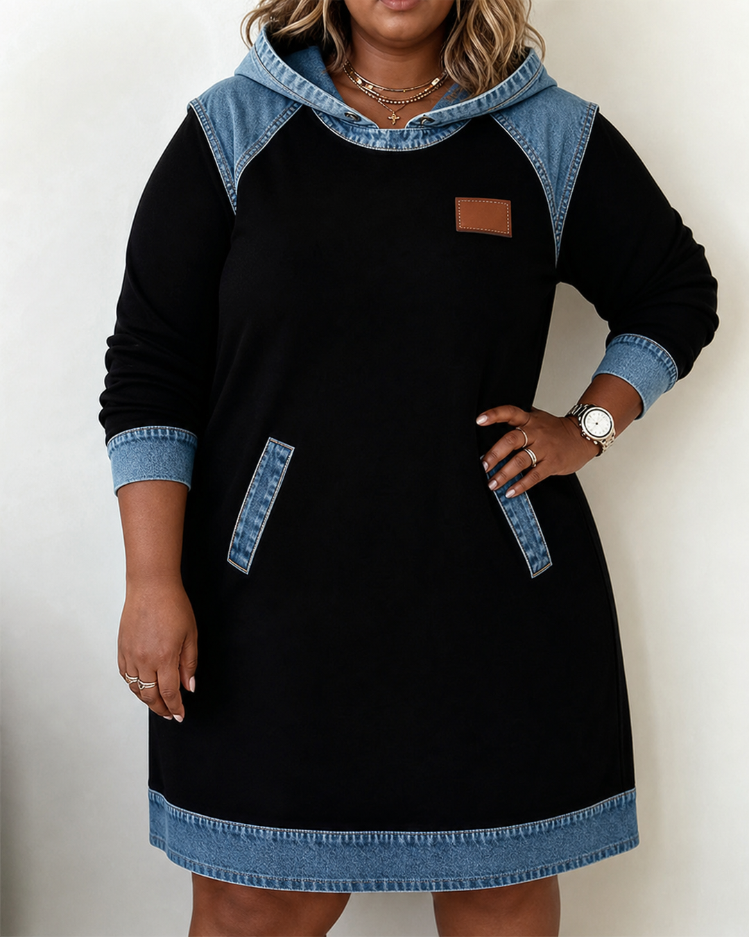 Alexa | Cozy Contrast Hooded Dress