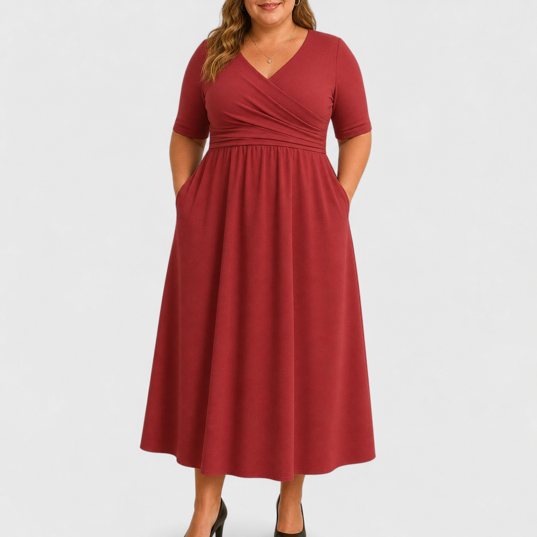 Eleanor | Elegant Midi Kjole med Lommer