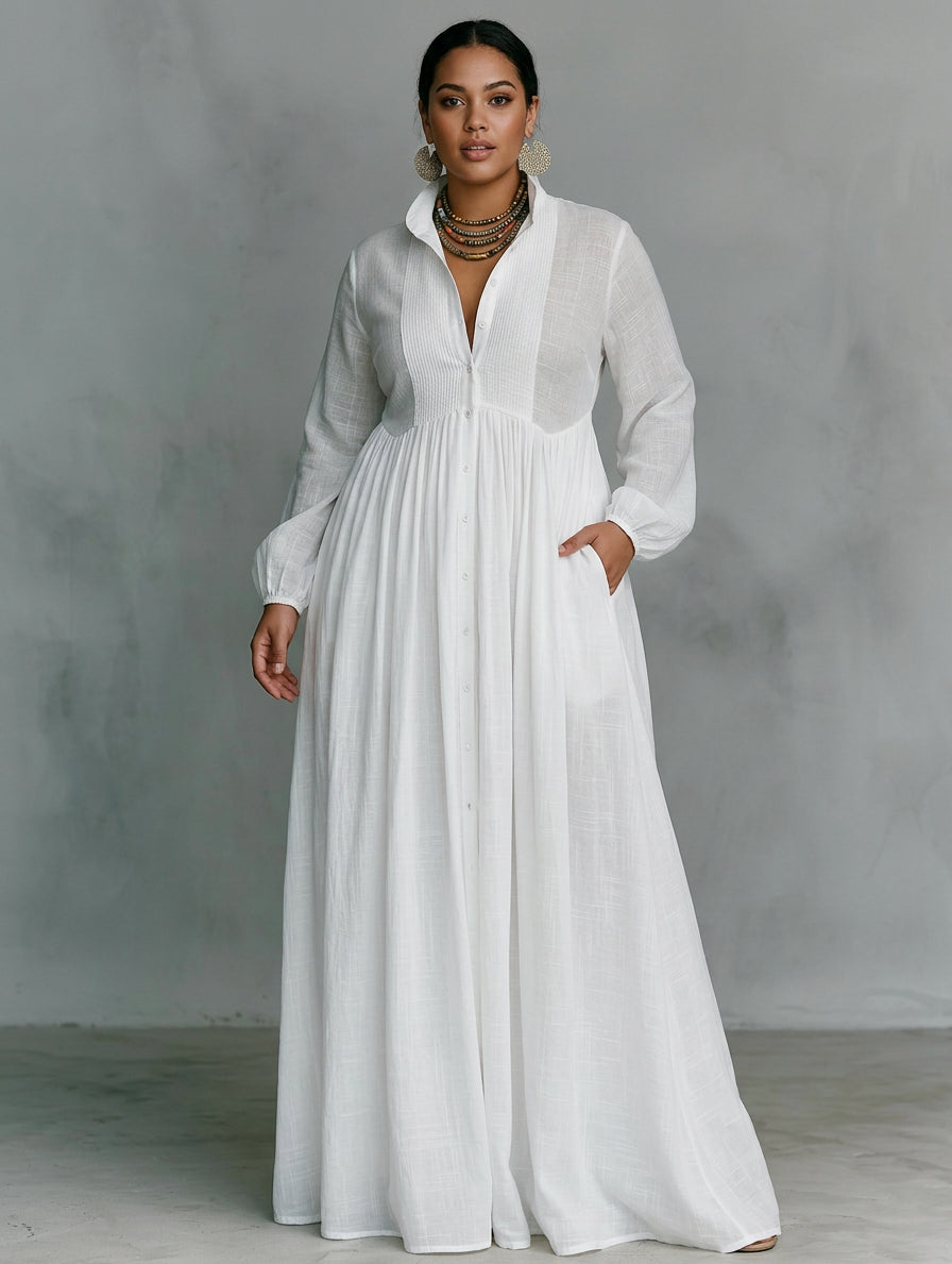 Sylvie | Hvid Flydende Knap-Front Maxi Kjole