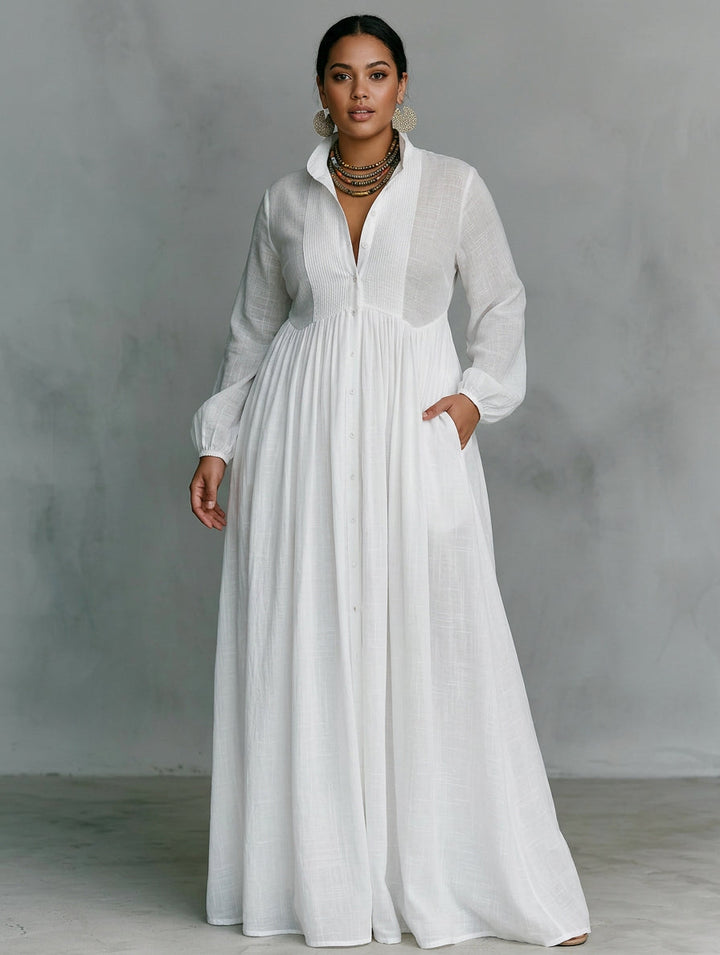 Sylvie | Hvid Flydende Knap-Front Maxi Kjole
