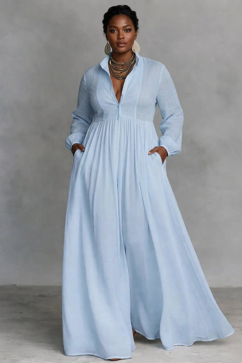 Yvaine | Flydende Knap-Front Maxi Kjole