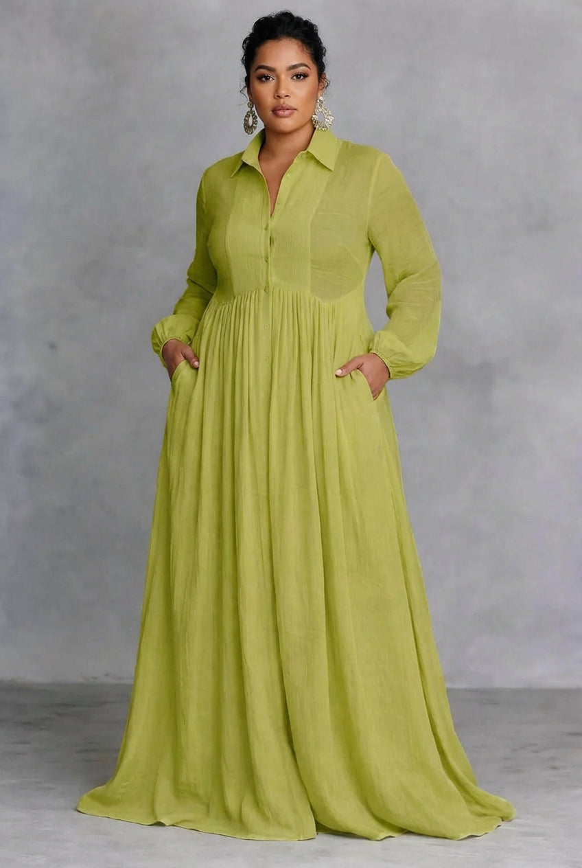 Verity | Flydende Knap-Front Maxi Kjole