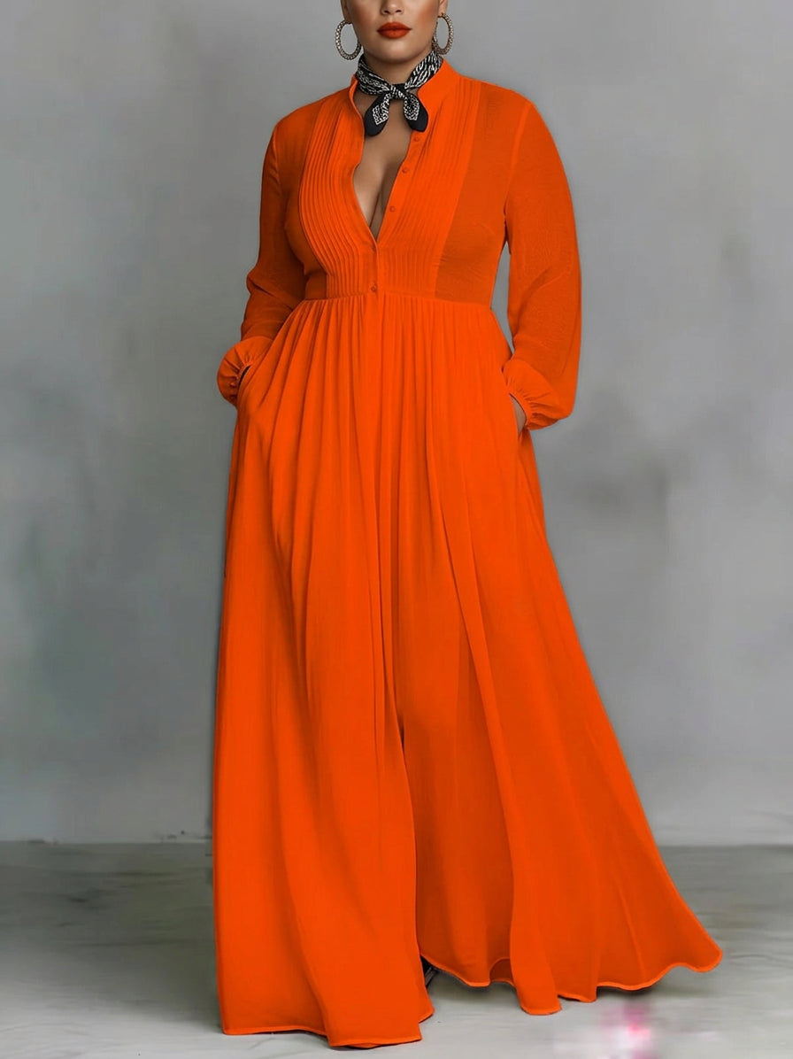 Cassia | Flydende Knap-Front Maxi Kjole