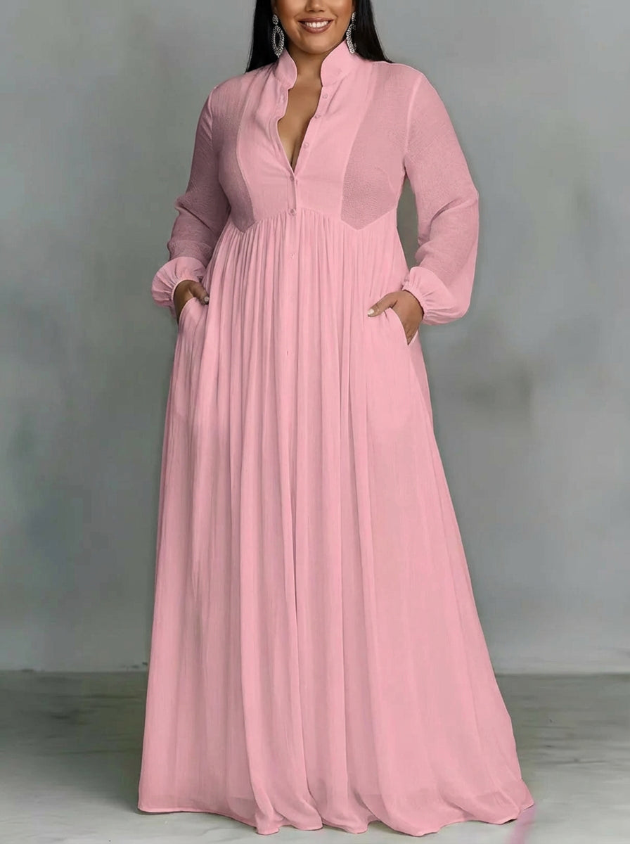 Edith | Pink Flydende Knap-Front Maxi Kjole