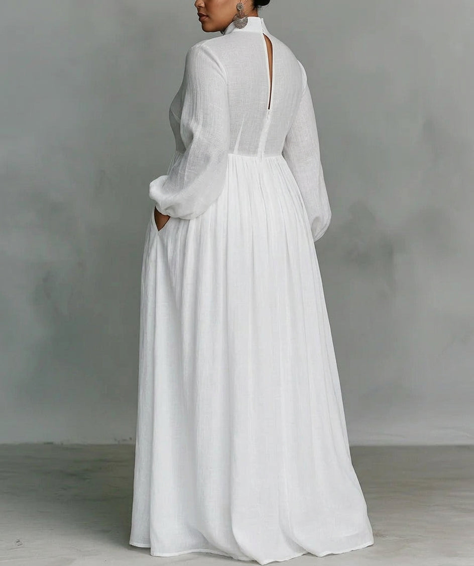 Sylvie | Hvid Flydende Knap-Front Maxi Kjole