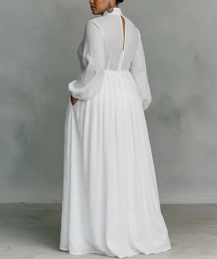 Sylvie | Hvid Flydende Knap-Front Maxi Kjole