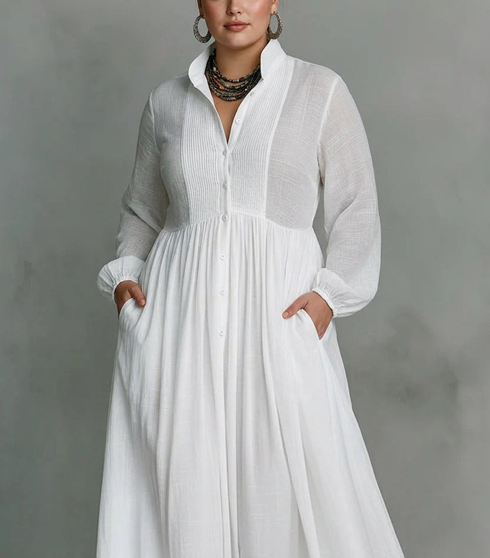 Sylvie | Hvid Flydende Knap-Front Maxi Kjole
