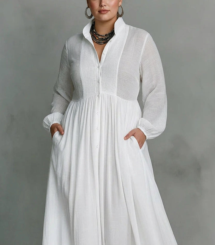Sylvie | Hvid Flydende Knap-Front Maxi Kjole