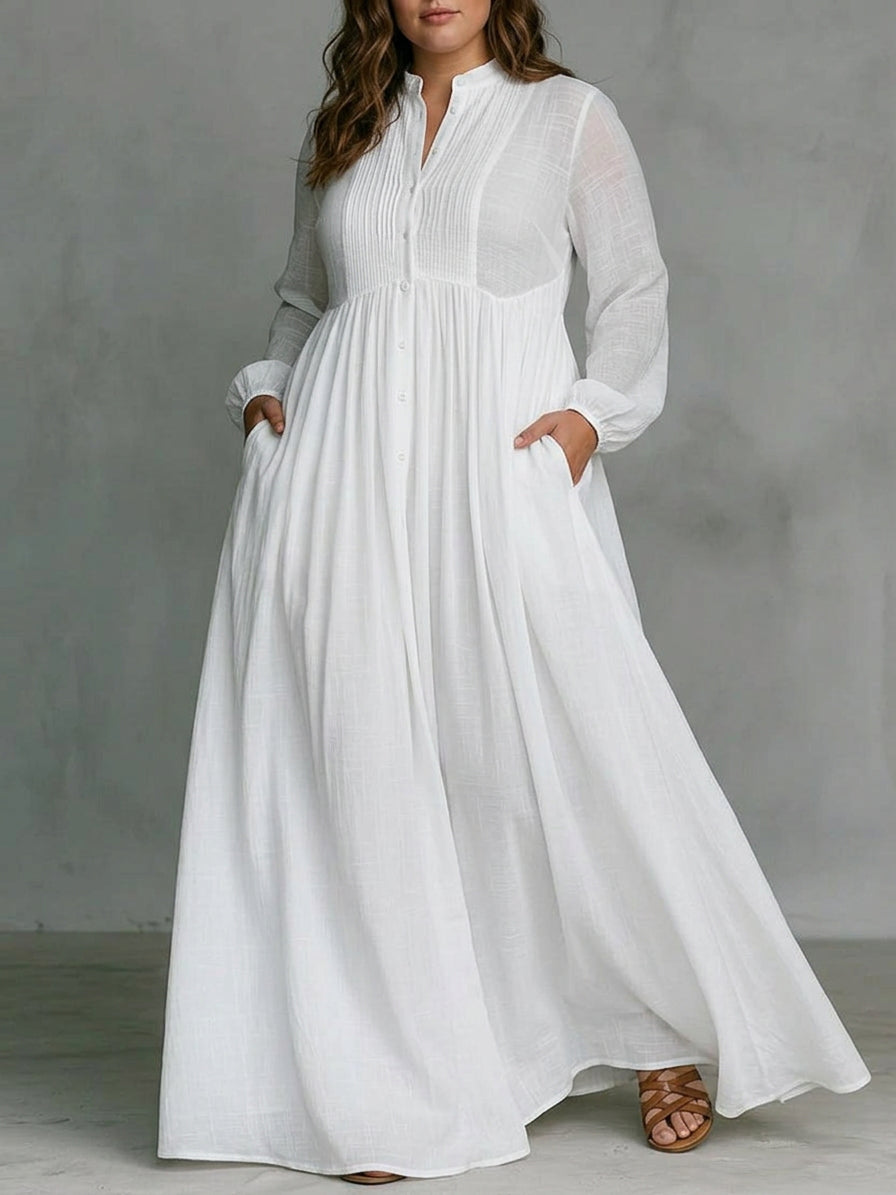Sylvie | Hvid Flydende Knap-Front Maxi Kjole