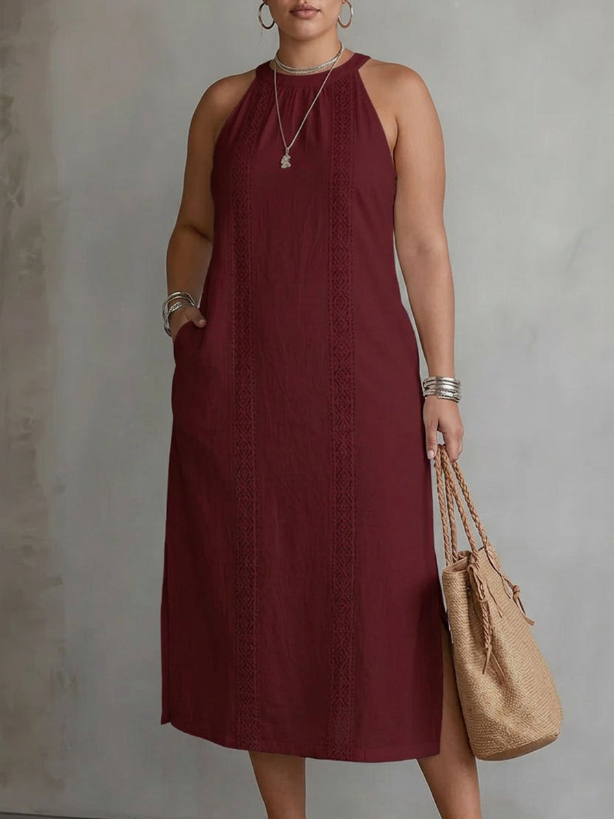 Galina | Linned midi kjole med mandarin krave