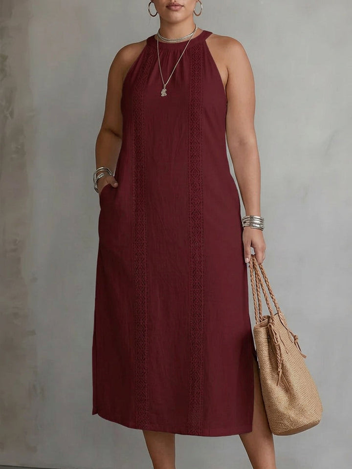 Galina | Linned midi kjole med mandarin krave